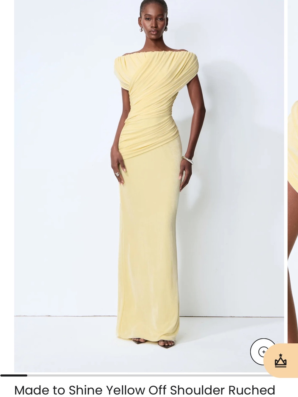 Off-Shoulder Yellow Ruched Evening Gown